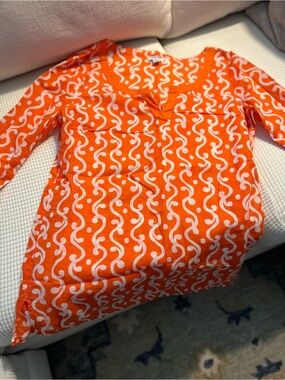 Old Navy Orange and White Patterned Tunic Top